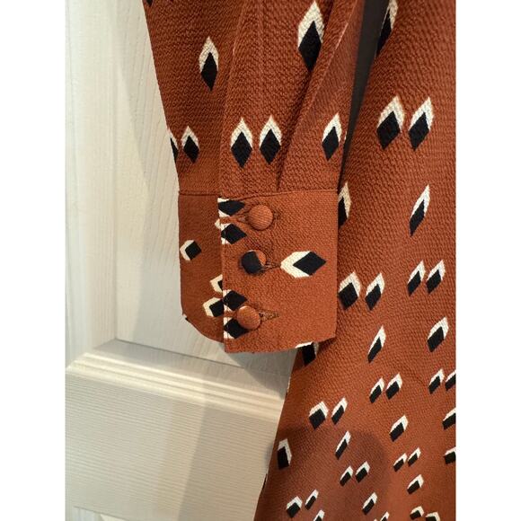 Object by Vero Moda Burnt Orange Geometric Shirt Dress – Size 8 - Picture 5 of 8
